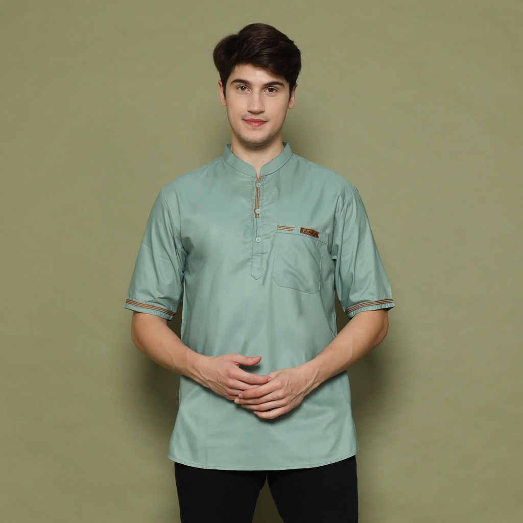 Ruko - Baju Koko Kurta Sakka Pria Lengan Pendek Motir Sakka Warna Sage | Baju Muslim Pria Dewasa | K