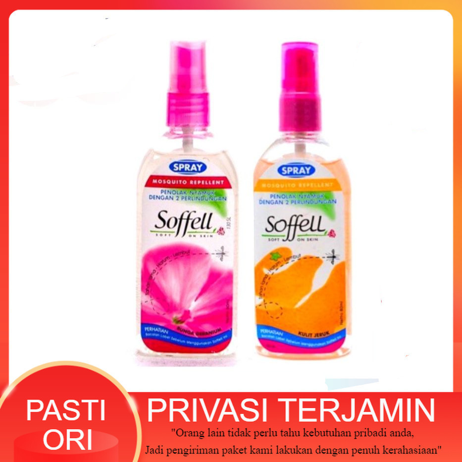 SOFFELL SPRAY 80 ML Wangi Bunga Geranium & Kulit Jeruk - Semprot Penolak Anti Nyamuk Soffel Sofel