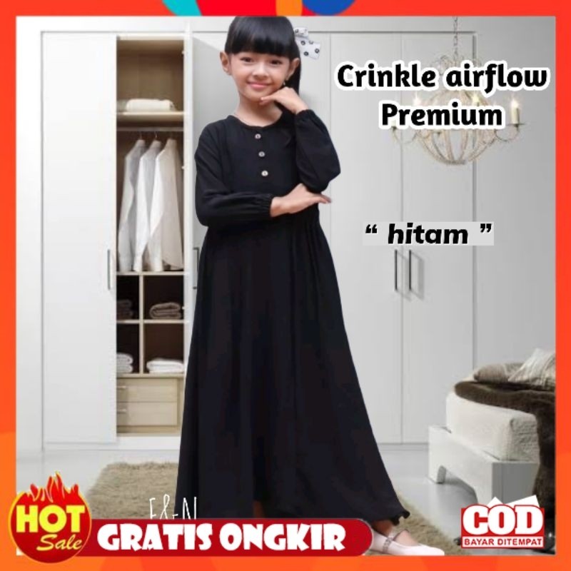 KAIN ADEM HALUS TEBAL / Baju Gamis Anak Perempuan Terbaru Hitam Polos Putih// Gamis Polos Crinkle Ai