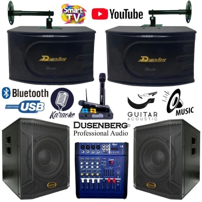 Promo Paket Karaoke Set Mixer DUSENBERG (2 Subwoofer 12 Inch), (2 Speaker 10 Inch)