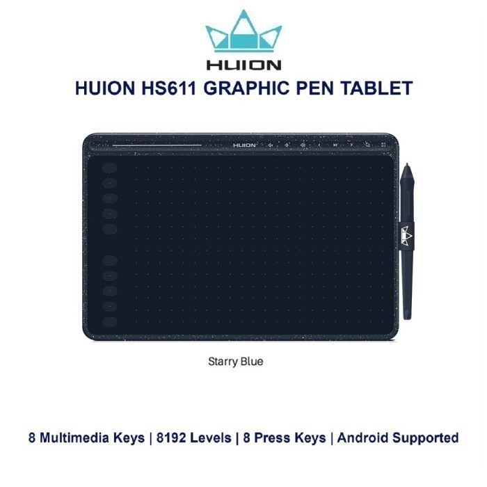 HUION HS611 Graphics Drawing Tablet with Battery-free Pen Tablet PW500 - Biru