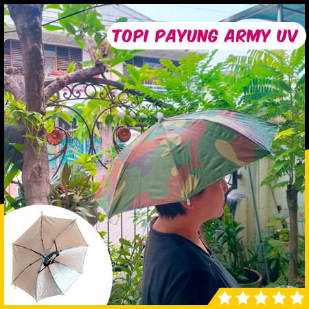 Topi Payung Kepala Dewasa Anak Mancing Anti Hujan dan Panas UV Army