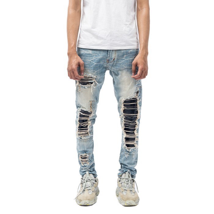 H1 leather patch - Creme bleu - Celana Jeans
