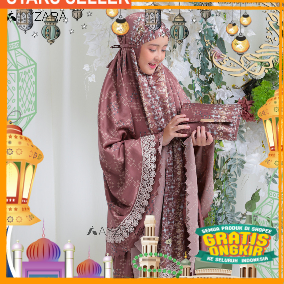 Mukena Anak Maxmara Silk Zamora Motif Premium Tas Cantik/ Pink Dusty Fanta Merah muda