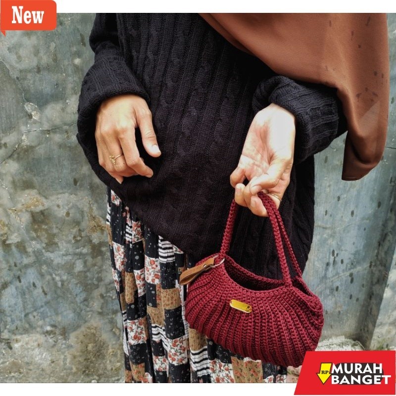 tas spesial lebaran tas jinjing mini / handbag rajut / tote bag rajut pesta / hand bag rajut