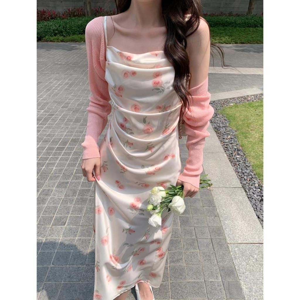 1308 Elegant White Long Dress Tanpa Lengan Motif Summer Dress Big Size Korean Style Dress Floral Pan
