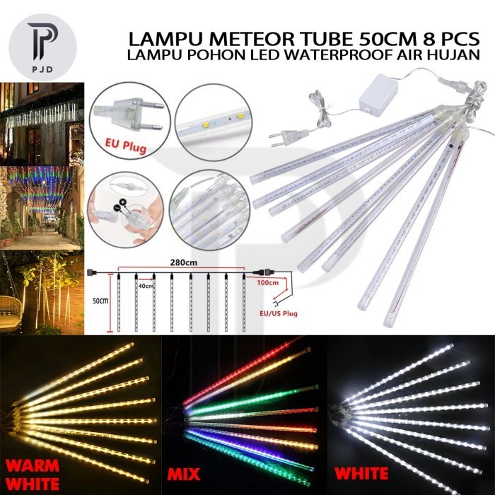 Lampu Meteor Tube 50cm 8 pcs / Lampu Pohon LED Waterproof Air Hujan