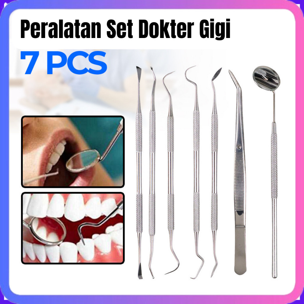Peralatan Dokter Gigi  Set alat membersihkan gigi lengkap 7pcs Peralatan Set Dokter Gigi Dentist Den