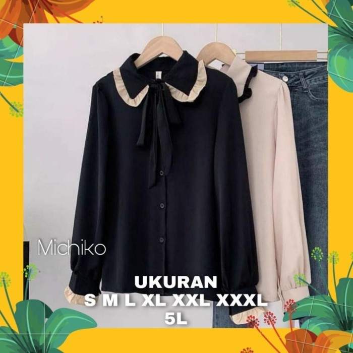 promosi toko Blouse Baju Atasan wanita Jumbo ABMICHIKO Big Size Busana muslim - Black, S
