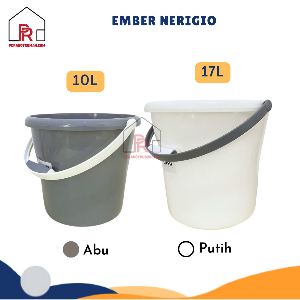 Ember Plastik Putih Abu Aesthetic Nerigio / Ember Cuci Tanpa Tutup / Ember Putih Tebal Minimalis
