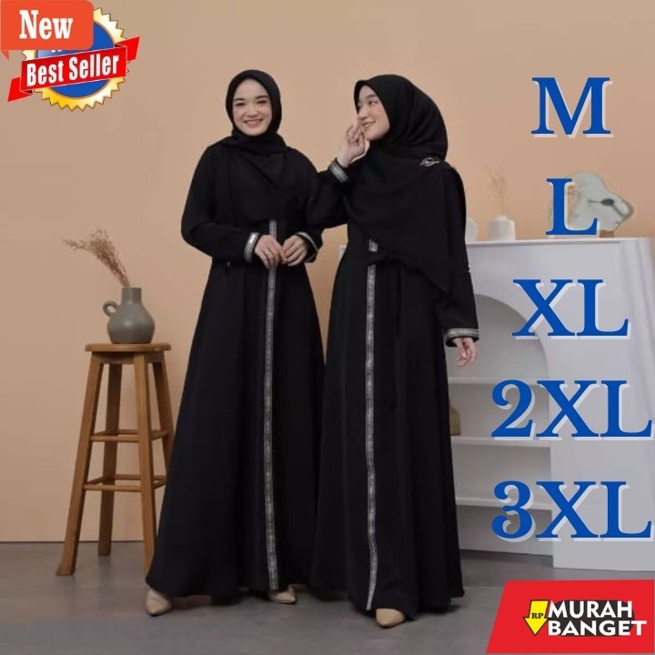 BAJU TIMUR TENGAH WANITA UNTUK LEBARAN- Gamis Hitam Wanita Syari Size M L XL 2XL Busana Muslim Terba