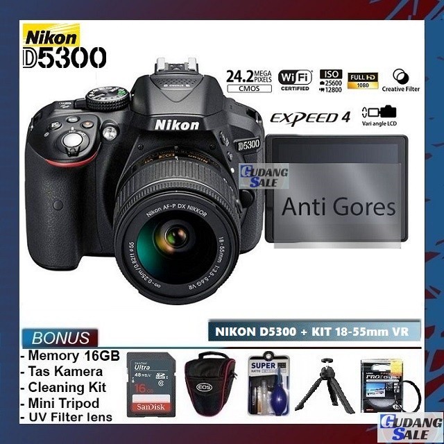 [NEW] KAMERA NIKON D5300 + LENSA KIT 18-55MM VR Wi-Fi - GARANSI 1 TAHUN - CAMERA DSLR d5200 d3500
