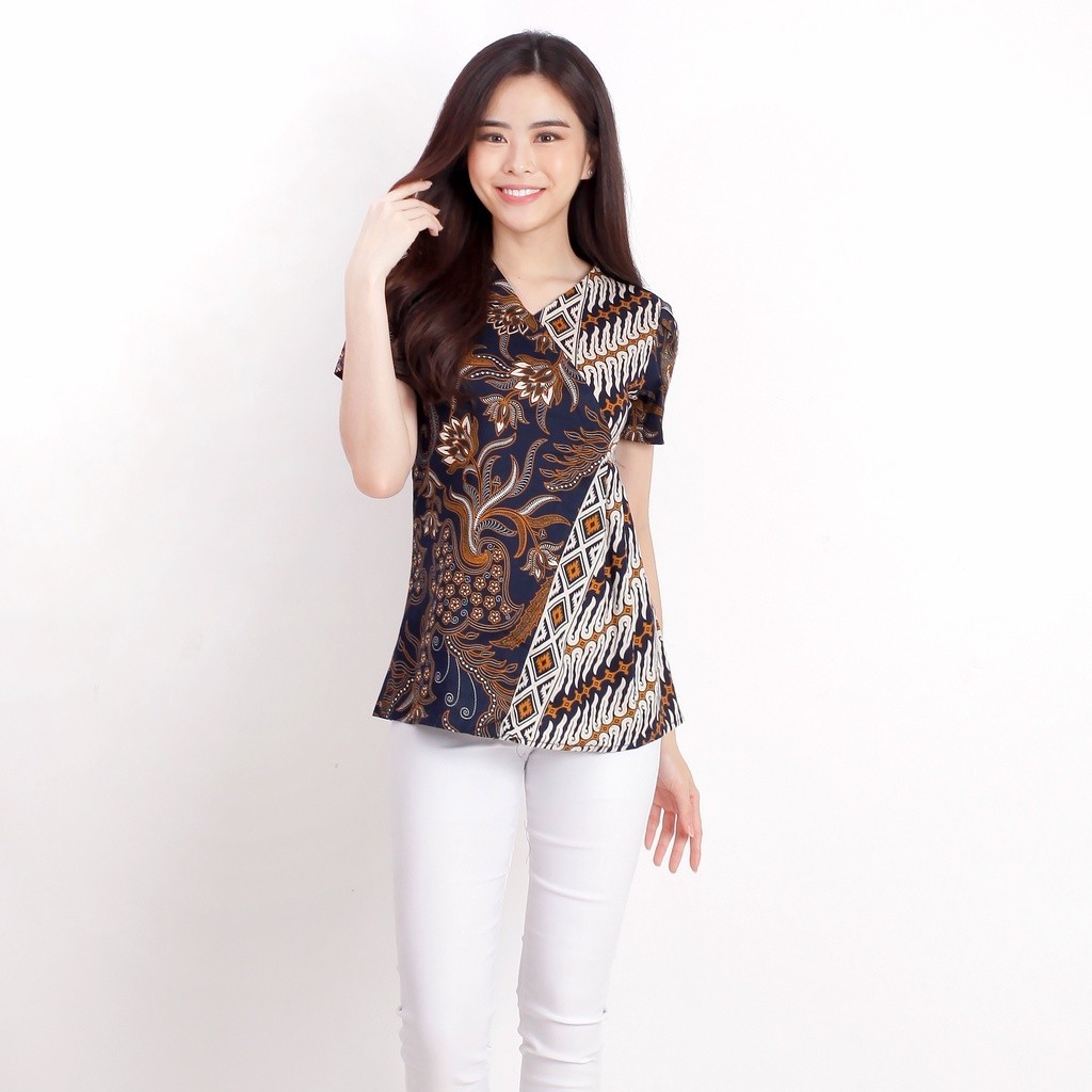 Batik Wanita / Baju Batik Kantor / Blouse Motif Batik Lengan Pendek