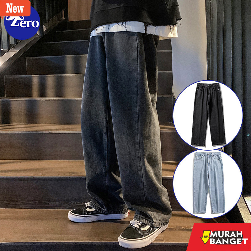 Celana denim pria- Celana jeans panjang pria kekinian baggy pants pria korean style loose pants terb