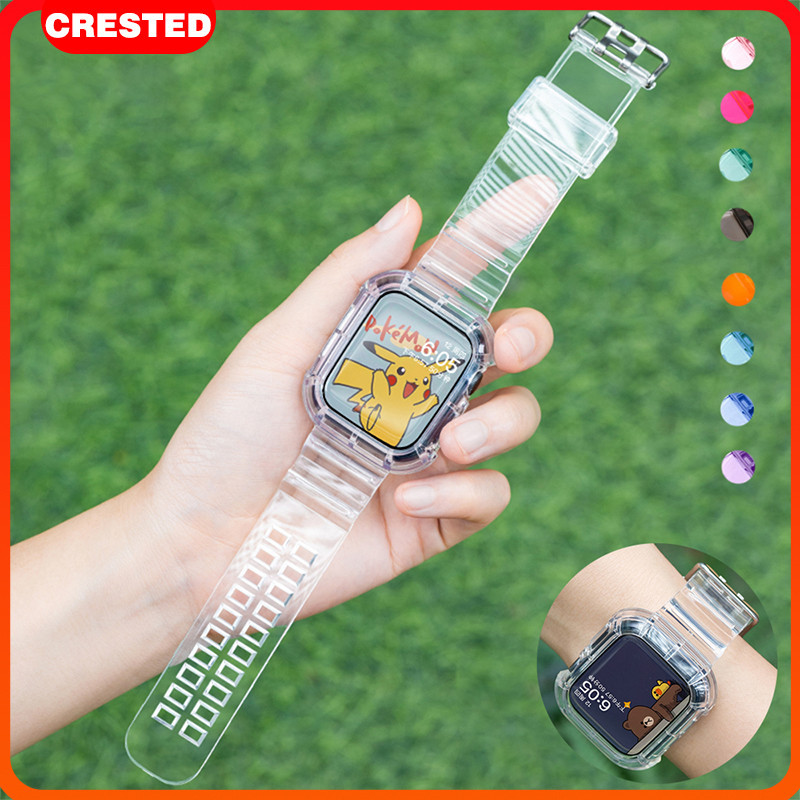 Transparent Case Strap for Tali Jam Tangan Smartwatch T500 T55 T500plus Iwatch HW22 W26 IWO 45mm 41mm 42mm 44mm 40mm 38mm Iwatch Apple Watch Series 9 8 7 6 5 4 3 2 1 SE Glacier Sport Case Cover Band