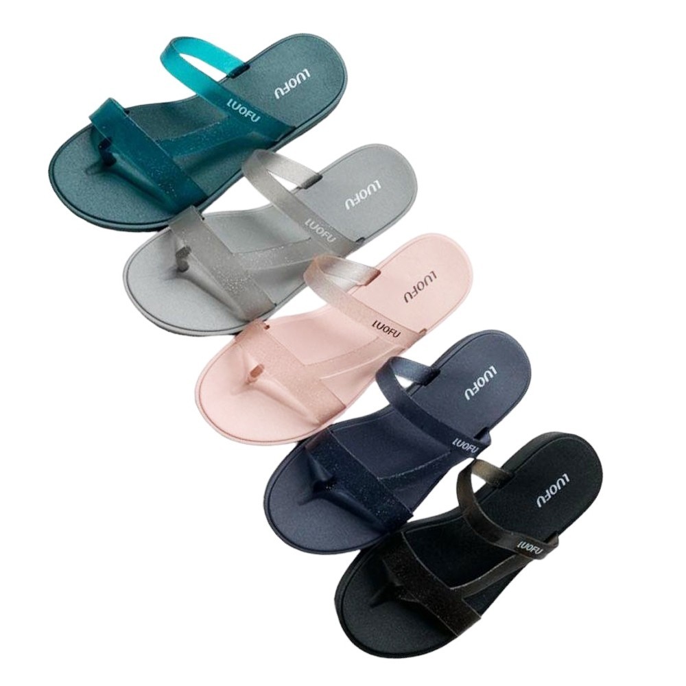 LUOFU Sendal Jepit Z Glitter Transparan Jelly Karet Pvc Wanita F2322TFB-5WP [h042]