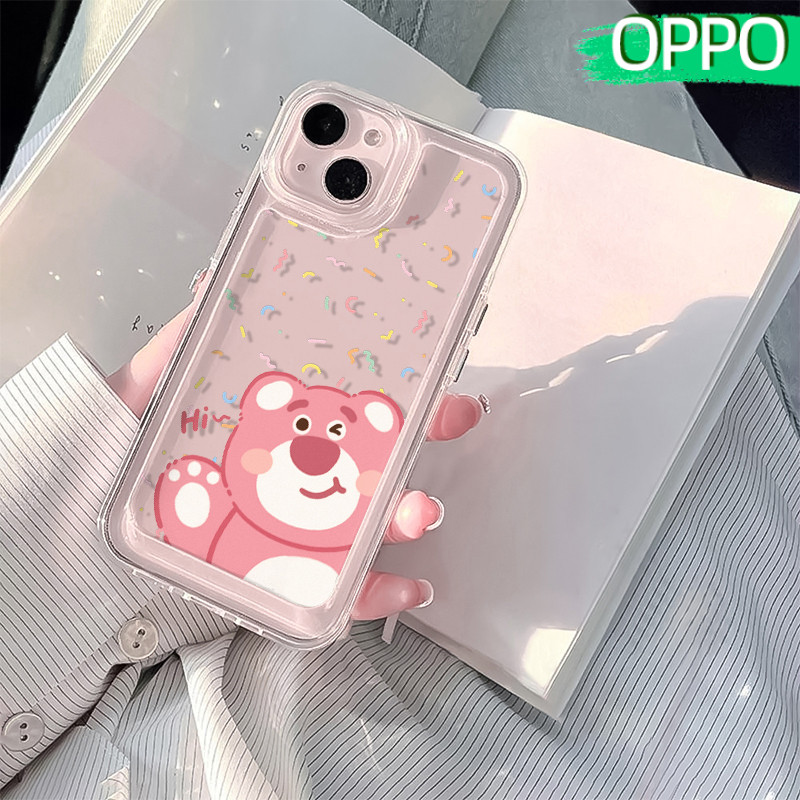 Kartun Beruang Stroberi Case Bening OPPO Find-X8 A60 Reno 12 Realme-C53 Note-50 C51/C51s OPPO A3-Pro