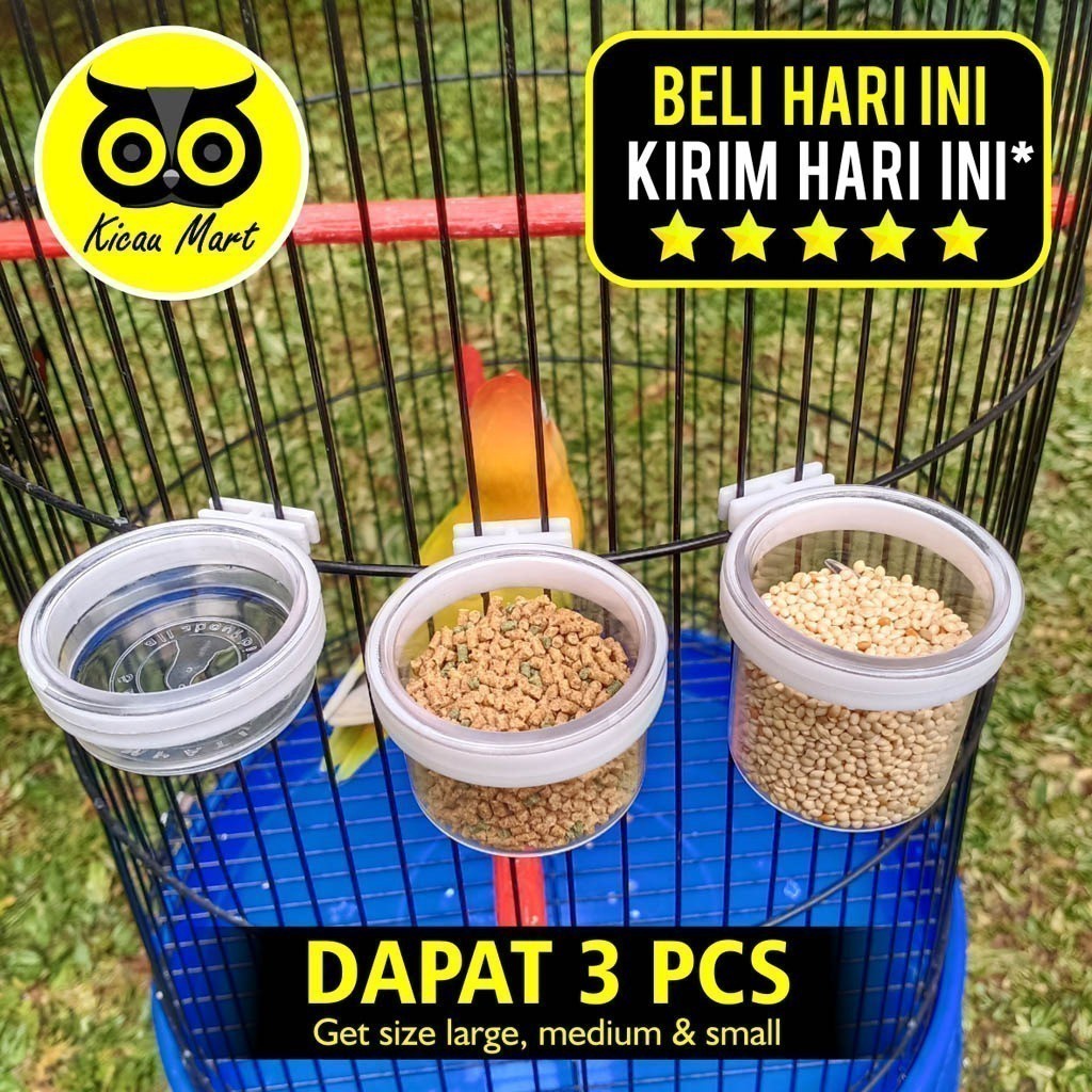 KICAU MART Cepuk Burung Belgia Tube Isi 3 Pcs Wadah Pakan Minum Burung Plastik Tebal Bening Putih Cu
