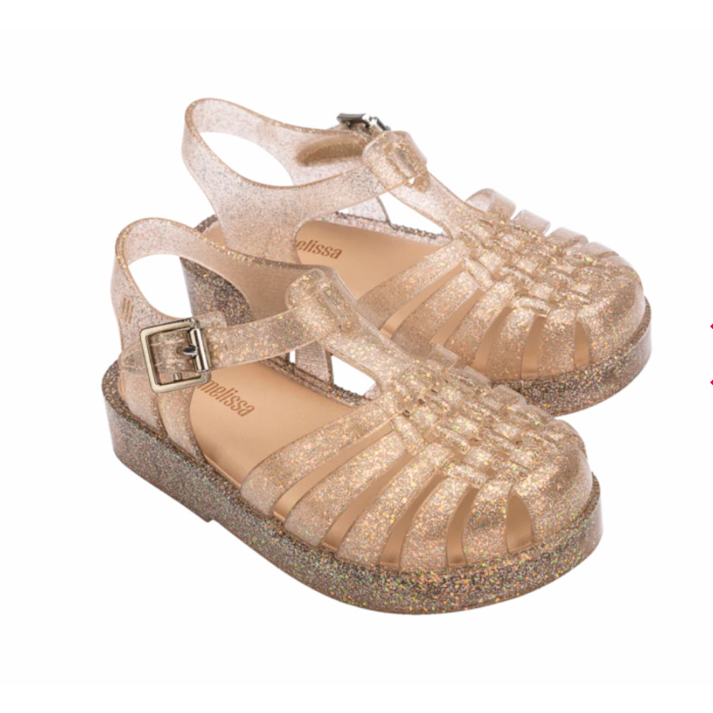 Sandal Anak Mini Melissa Possession Shiny Bb Beige Silver Glitter