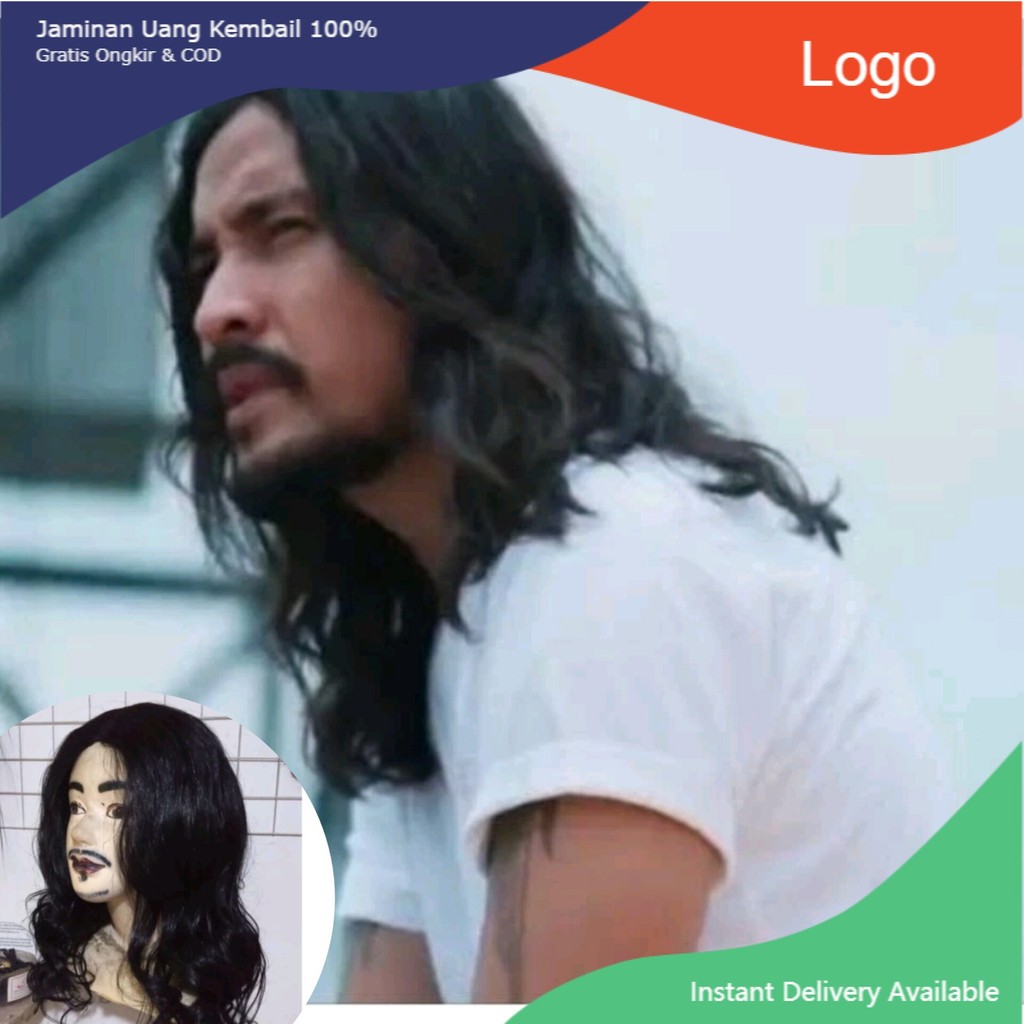 jofdljamahakdlak Wig Pria Rambut Gondrong Panjang Sebahu Wig Cowo Rambut Panjang Keriting Warna Hita