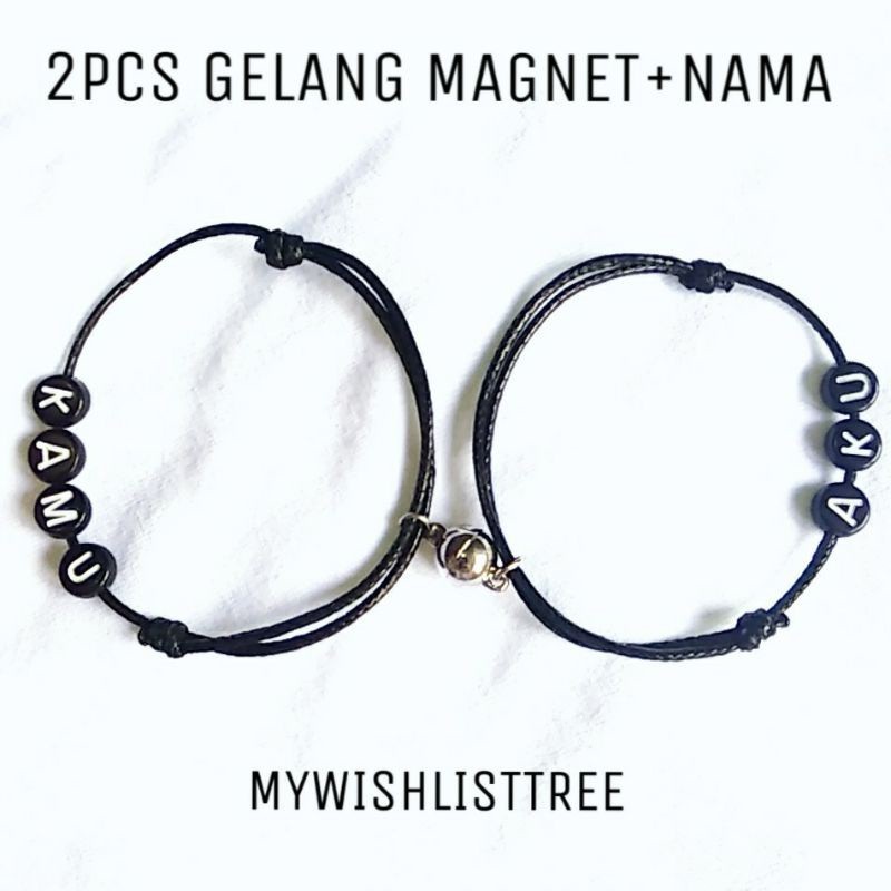 2PCS GELANG COUPLE MAGNET CUSTOM NAMA PASANGAN | GELANG NAMA COUPLE MAGNET | GELANG PERSAHABTAN TALI