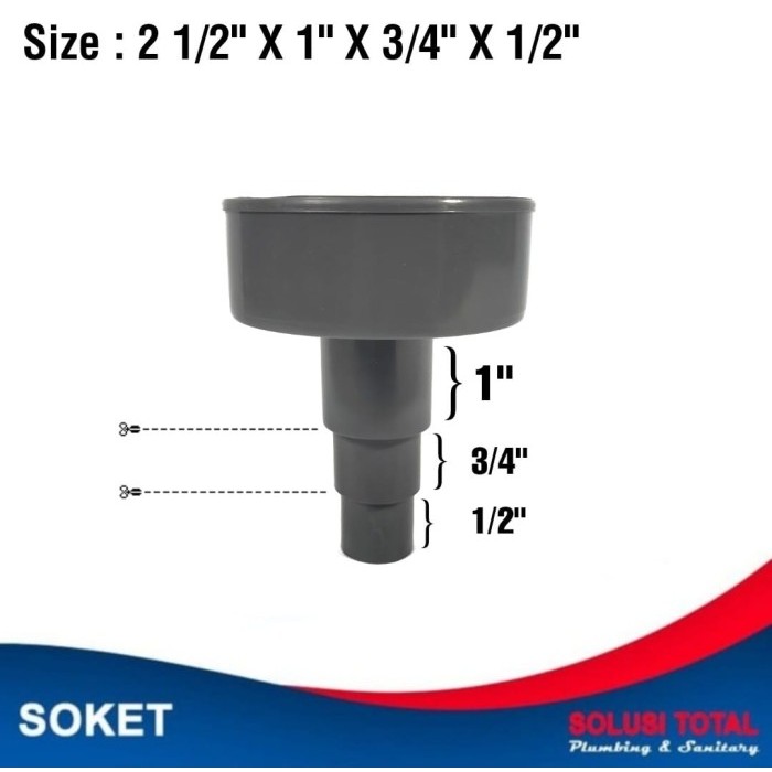 Dop Vlok Sock 2 1/2" x 1 x 3/4 x 1/2 " Vlok Cap Soket Hidroponik