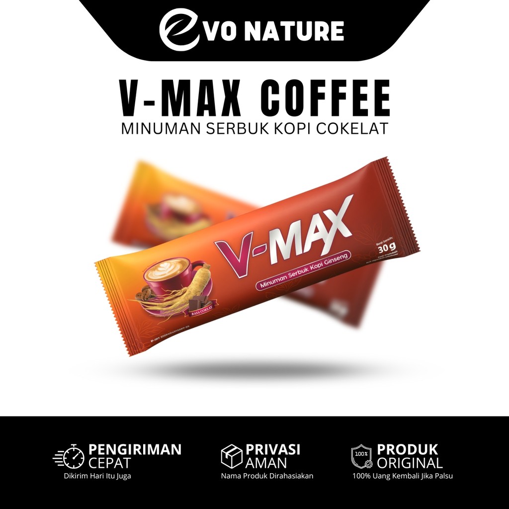 

V-MAX Kopi Ginseng Original Rasa Cokelat Asli BPOM Halal MUI Kemasan 1 Sachet