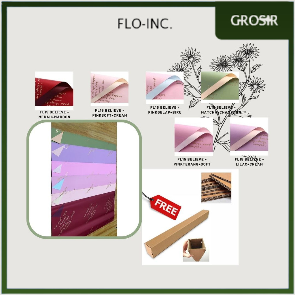 

FLO-INC. - (5 LEMBAR) - FL15 BELIEVE Kertas Bunga Paper Buket Motif Tulisan Text Florist Cellophane