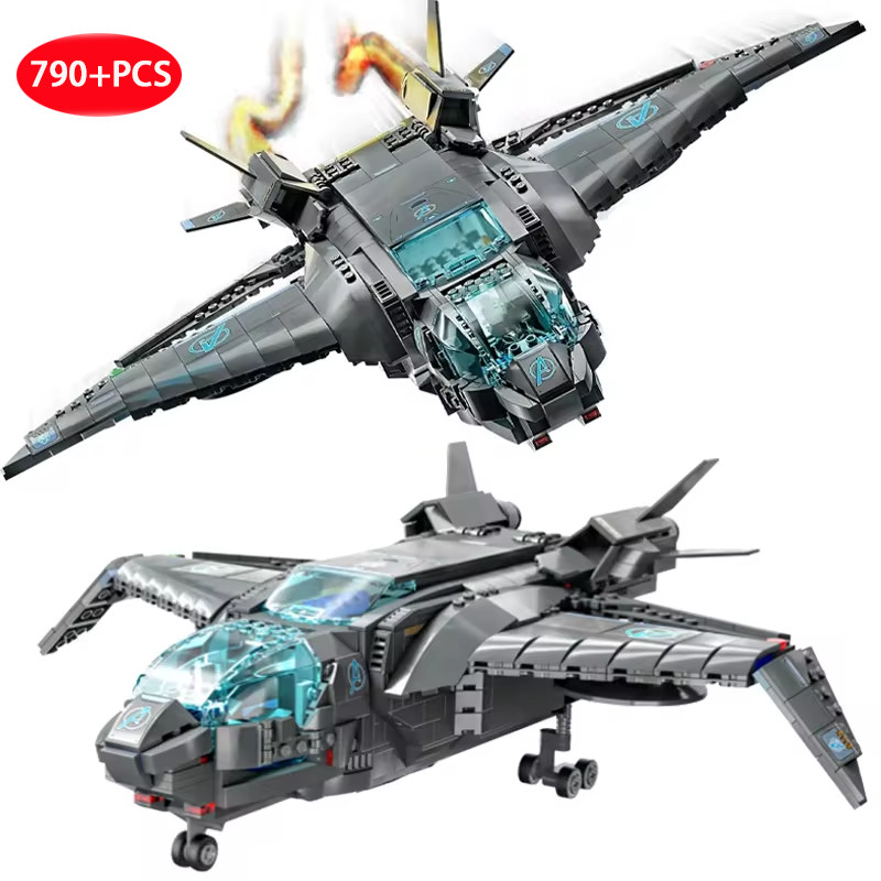 

Quinjet Fighter SpaceShip Bricks Model Sets 790+PCS with 5 Dolls Compatible with 76248 Building Blocks Super Space Ship Toy Gift