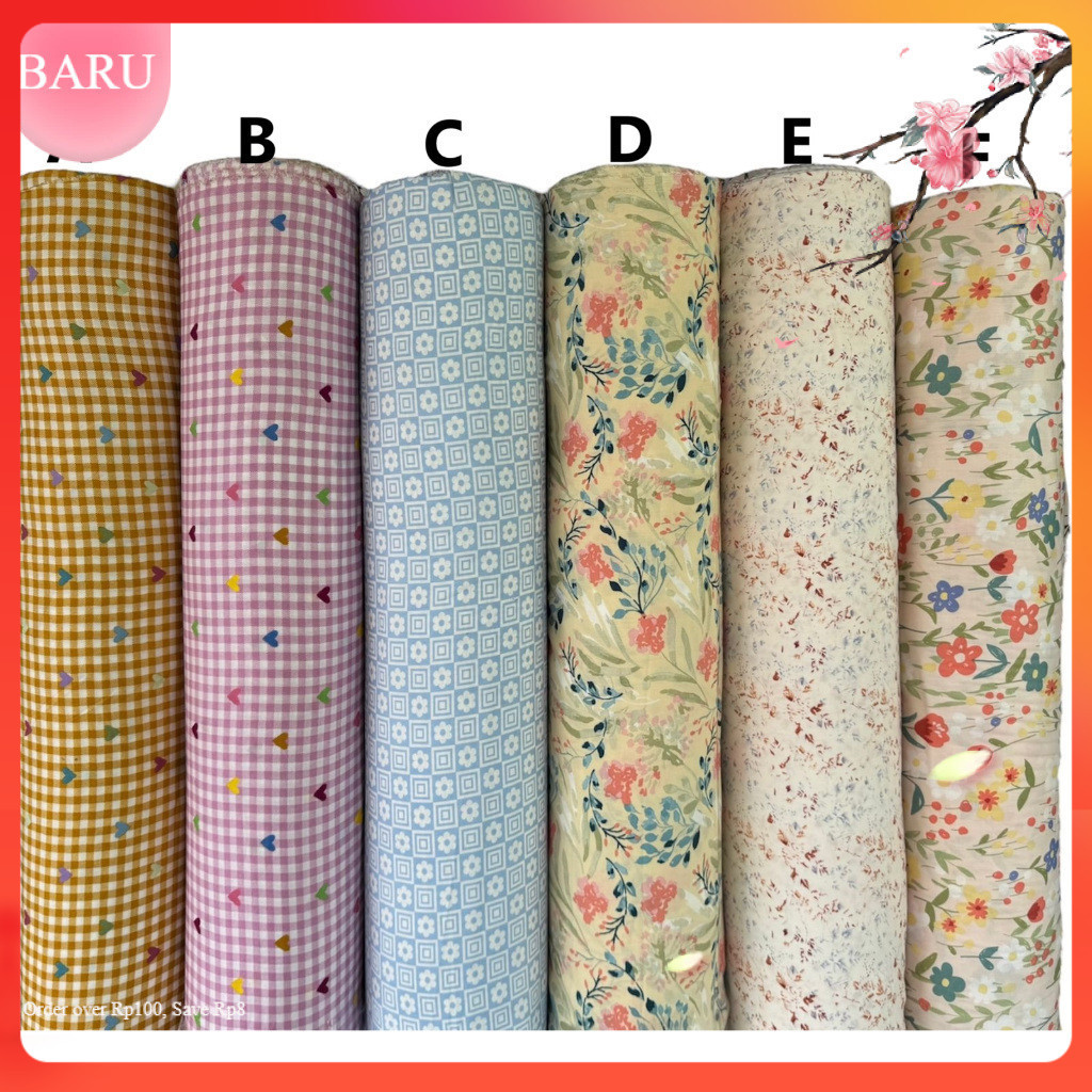 Kain katun rayon viscose motif bunga cantik love love kotak terbaru best seller