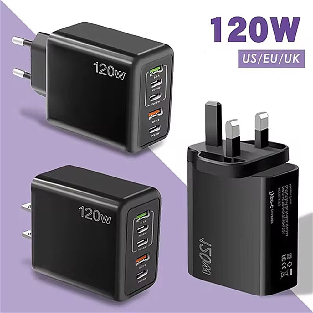 

5 Ports Total 120W USB Charger Type C Fast Charging Mobile Phone Wall Adapter For iPhone 15 Samsung Xiaomi Huawei EU/US/UK Plug