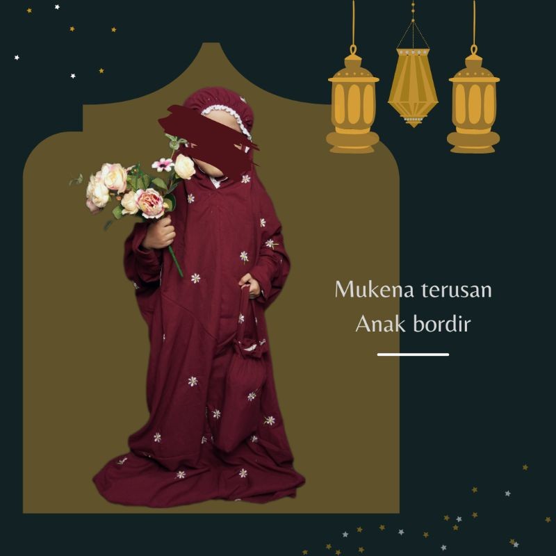 Mukena Anak Couple Lajuran Terusan Bordir Seribu Bunga Daisy mukena terusan dewasa anak SD SMP Tangg