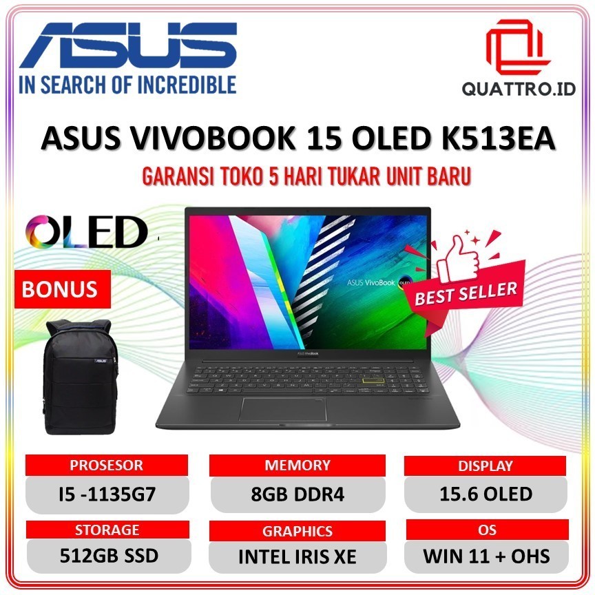 Asus Vivobook 15 K513EA OLED Core i5 GEN 11 RAM 8GB BACKLIT