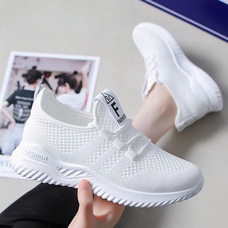 sepatu murah LV0118 Sepatu Sport Rajut Wanita Sepatu Sneakers Wanita Putih Polos Sepatu Lari Wanita