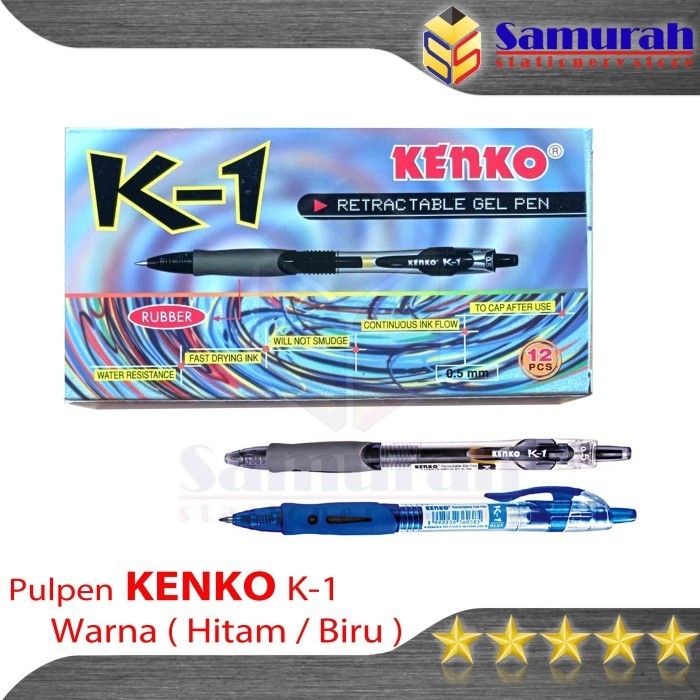 

PROMO!! -Pen Gel Kenko K1 0.5mm/ Retractable Gel Pen K-1 0.5mm Pen Cetek 0.5 mm - Biru