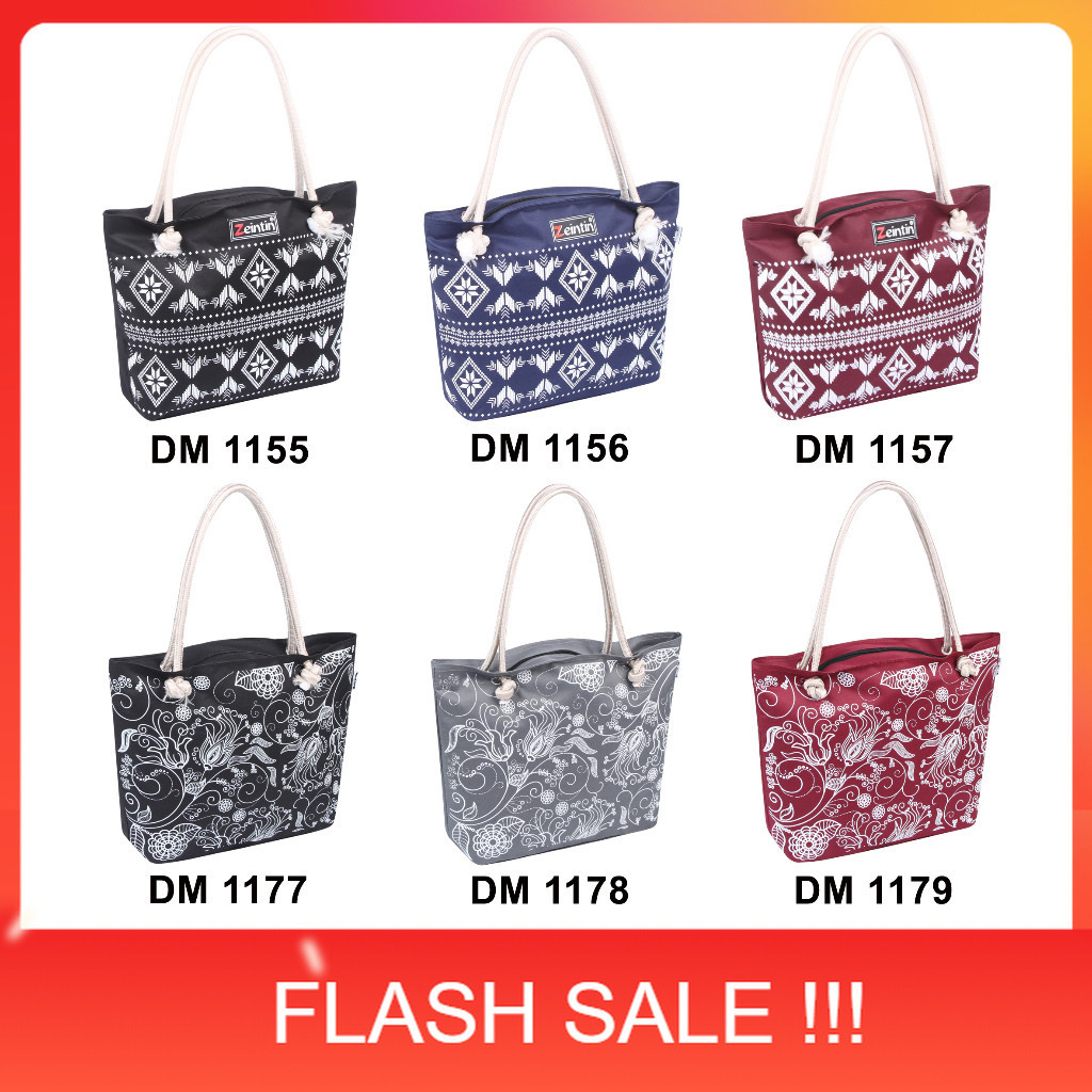 PROMO Zeintin - ToteBag Kekinian Bahan Kanvas Penutup Resleting Tas Belanja Tali Sumbu DM