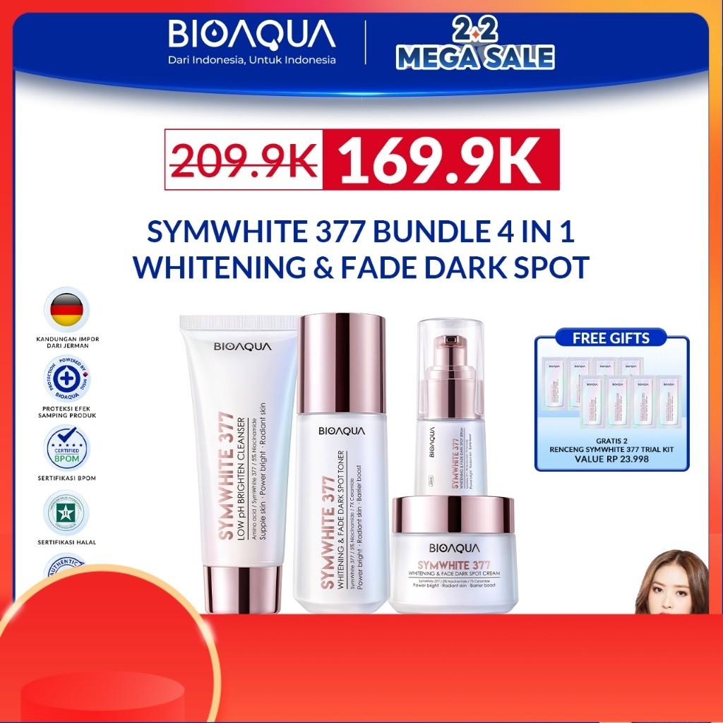 SKINCARE BIOAQUA SymWhite 377 Whitening & Fade Dark Spot Paket Skincare Set With Flek Hitam Serum Wa