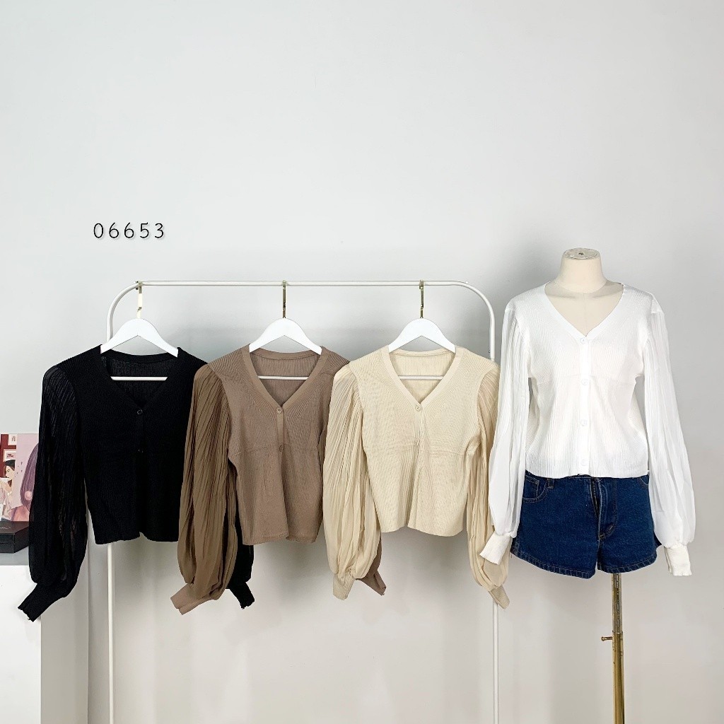 ATASAN BLOUSE KNIT LENGAN TILE POLOS TRANSPARAN VARIASI FULL KANCING DEPAN LEHER V NECK PREMIUM WANI