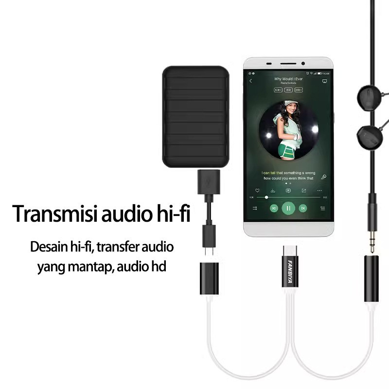 Pasevin Otg Kabel Sambungan Spilitter Tipe c Ke Headset/Charger / Adapter Kabel Spilitter type-c To 