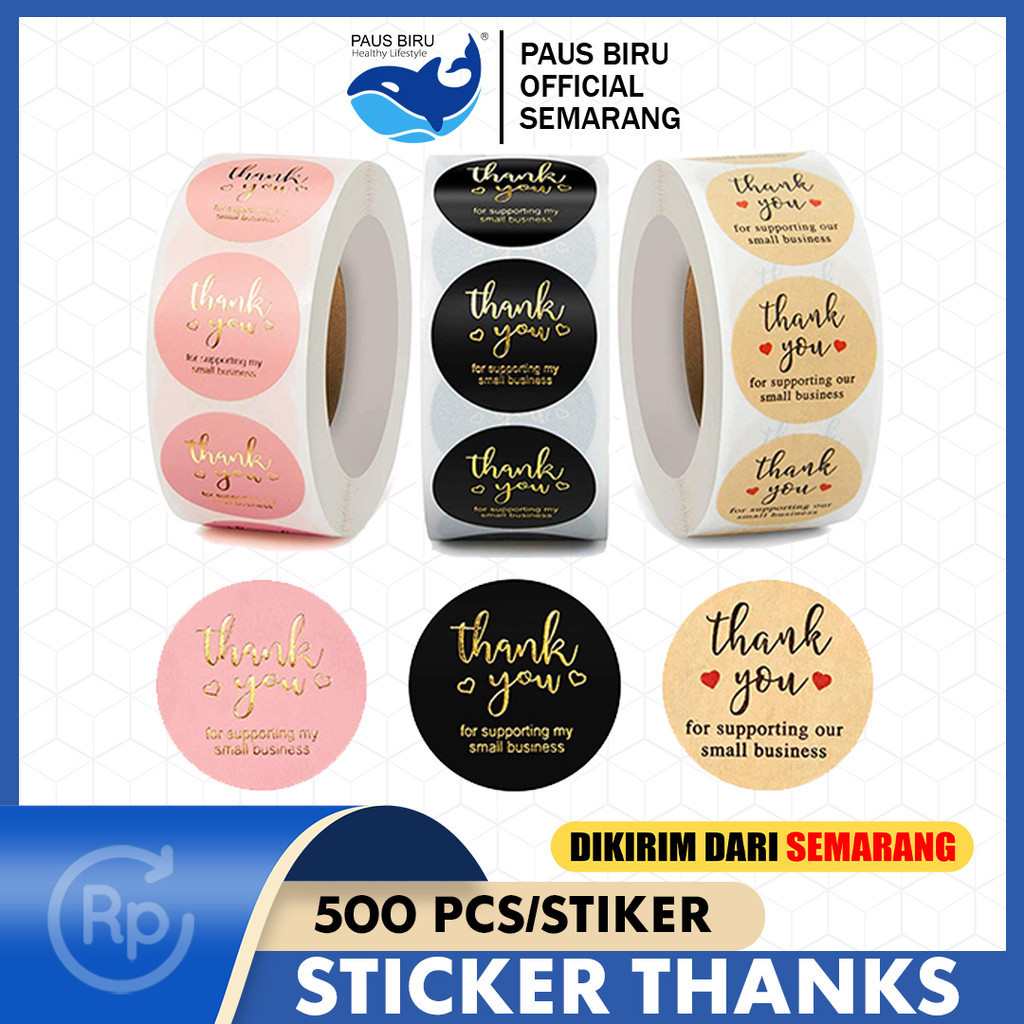 

Paus Biru - COD Sticker Thank You 500 pcs/stiker terima kasih Warna Self Adhesive Seal Label Roll Sticker thank you besar