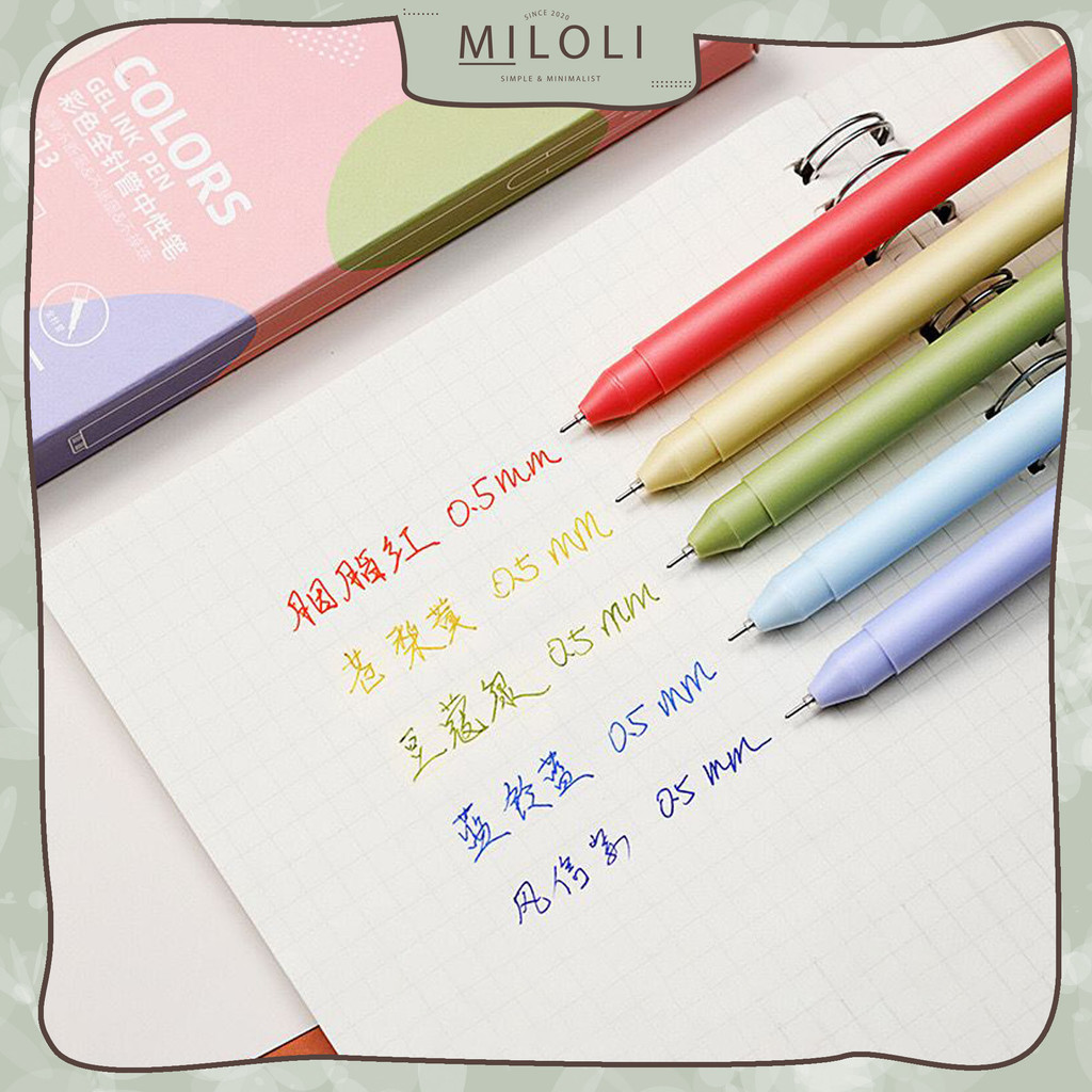 

[MILOLI] 5pcs MORANDI VINTAGE COLORS GEL INK PEN Pena warna 0,5mm With Box Multi-color Pena Cair Stationary - D0061