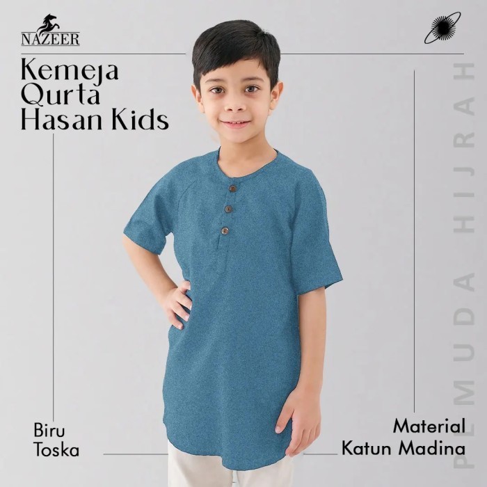 BAJU KOKO ANAK LENGAN PENDEK KEMKO HASAN KIDS BIRU TOSCA FREE PECI - 6