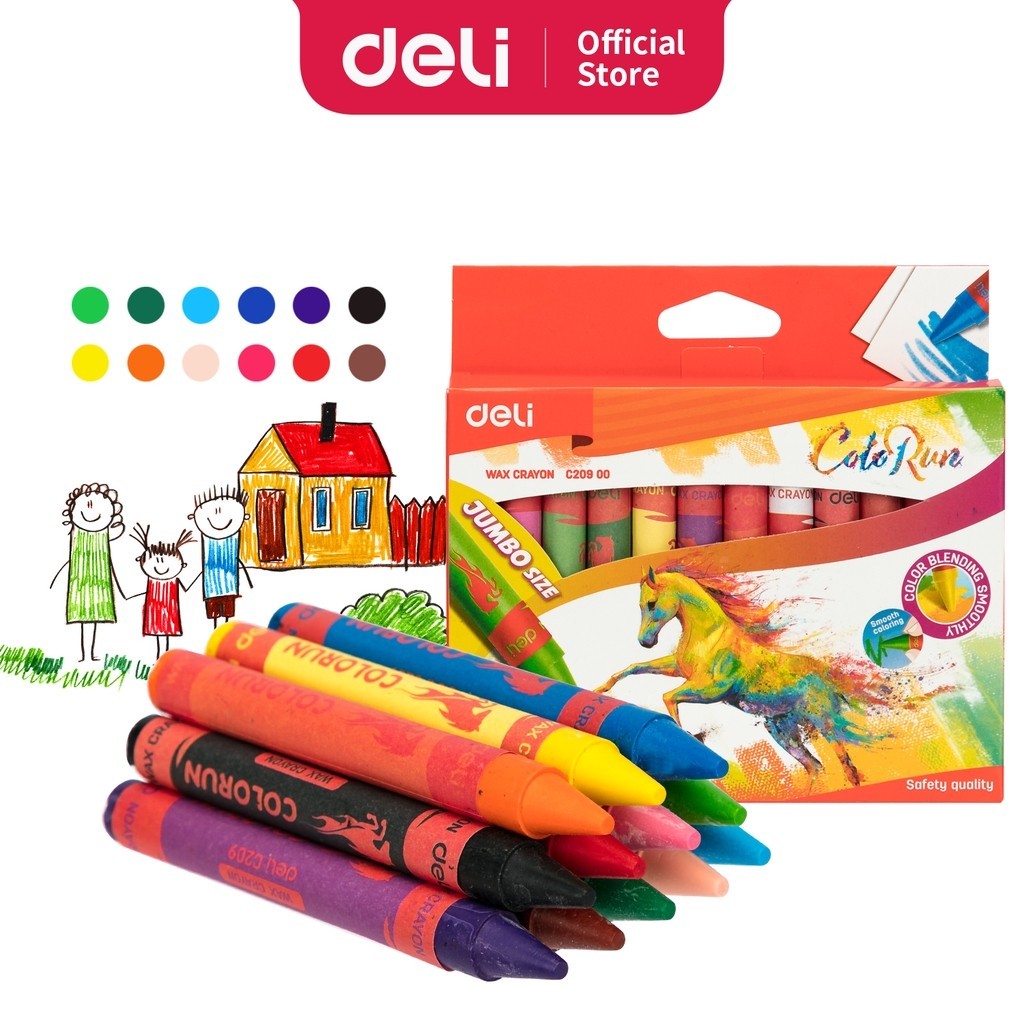 

Deli Crayon Wax / Krayon Lilin ColoRun Jumbo Size 12 Warna - EC20900