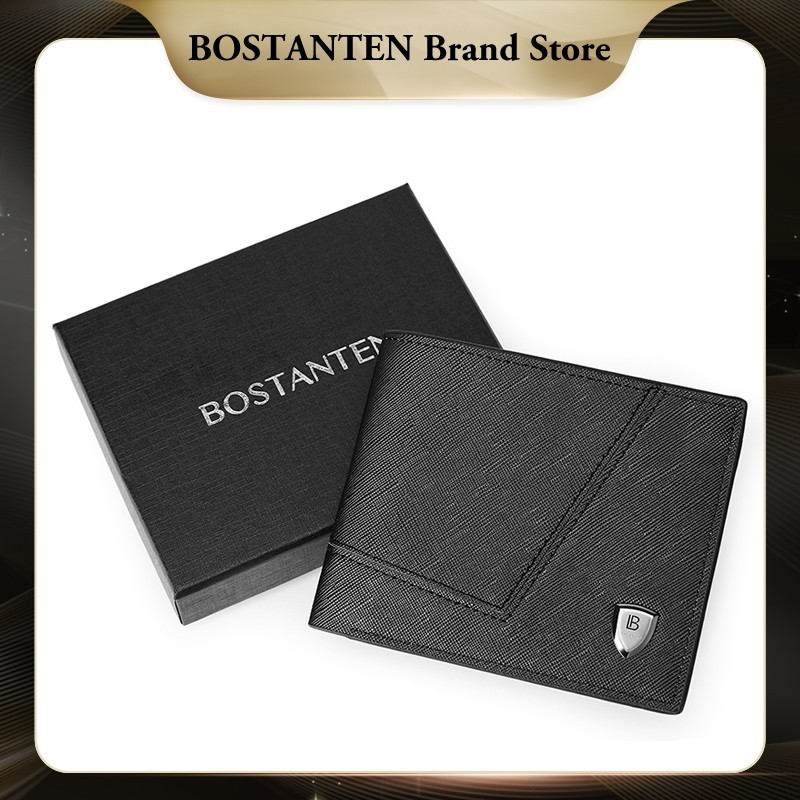BOSTANTEN Dompet Pria Lipat Pendek Kulit PU Hitam/Cokelat