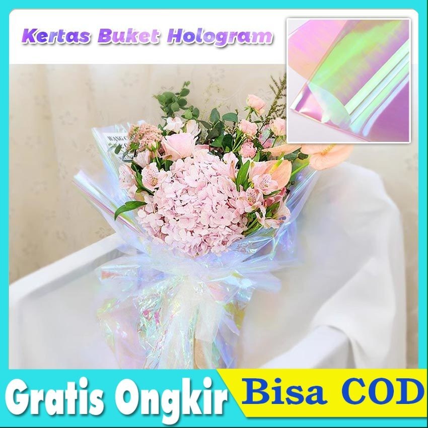 

20pcs Hologram Flower Wrapping Paper Waterproof Paper Kertas Hologram Bening Buket Bunga Korean Wrapping Florist Material Hand Bouquet Kertas Bunga