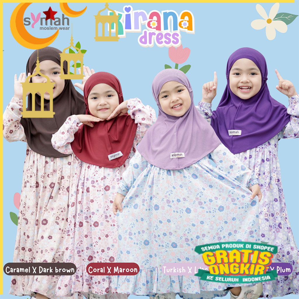 TERBARU  GAMIS ANAK SET JILBAB KIRANA SERIES BY ASYMAH/Maron merah bata red anak tanggng