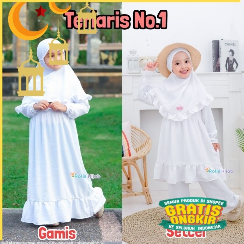 ROLISHIJAB gamis putih anak gamis manasik haji baju muslim anak putih/Maron merah bata red anak tang