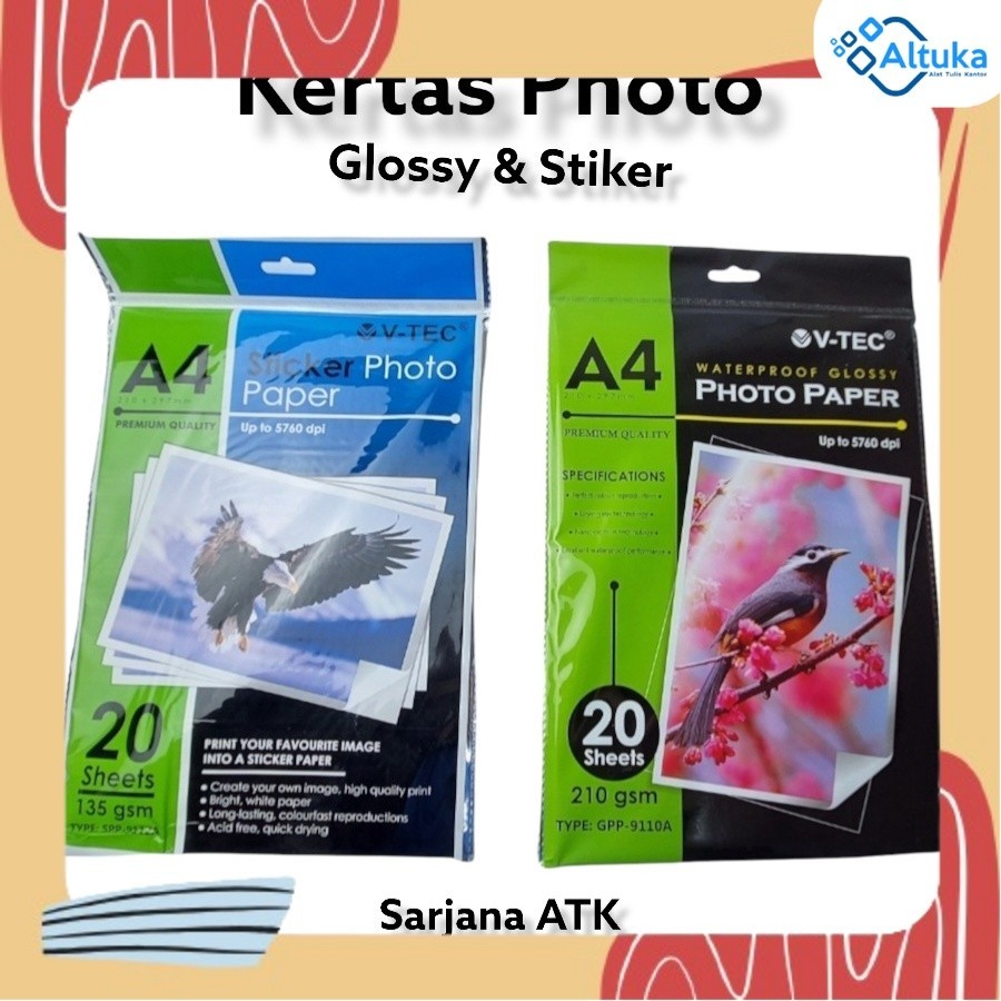 

Kertas Photo Glossy 210 Gsm dan Stiker V-Tec