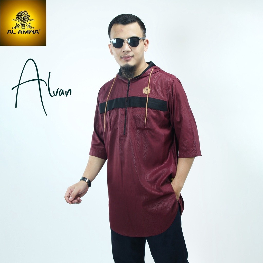 Kurta Al Amwa Series Hoodie  Kurta Pendek Hoodie  Baju Kurta Hoodie Pria Lengan 34 Premium Zipper Al