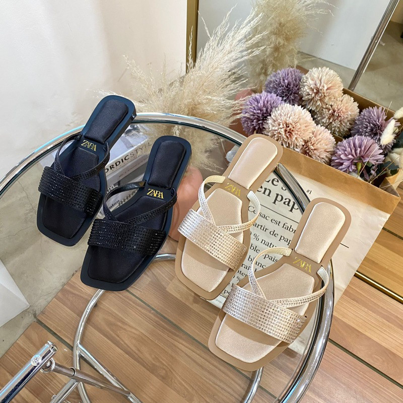 Strappy glitter sandals by Zara import high quality fashion shoes flip flop sandal wanita blink sand